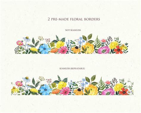 Wildflowers Frame Floral Border Clipart Watercolor Wild Etsy