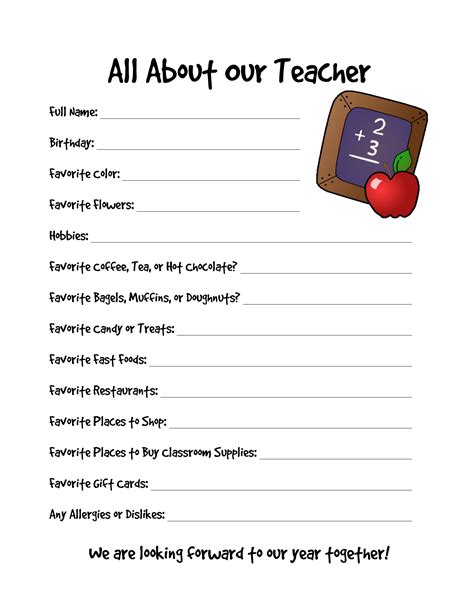 Free Printable Teacher Appreciation Questionnaire
