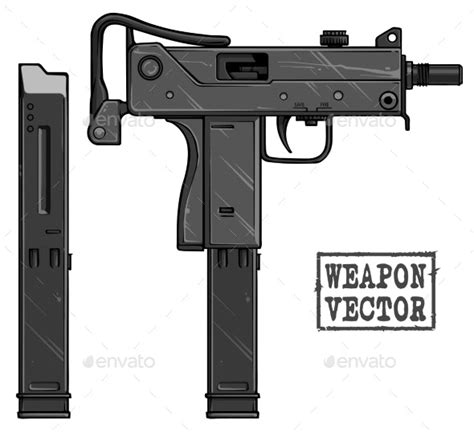 Graphic Silhouette Uzi Submachine Gun With Ammo Vectors Graphicriver