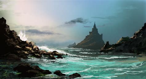 Digital Art Fantasy Art Sea Bay Water Rock Reflection Tourism