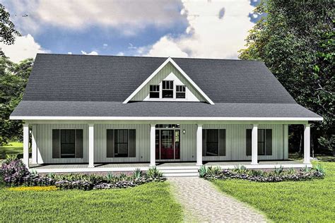 3 Bed One Story House Plan With Decorative Gable Simple Farmhouse