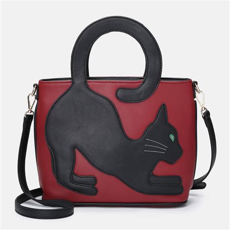 Women Faux Leather Cute Cat Pattern Casual Handbag Crossbody Bag