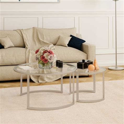Evelynandzoe Contemporary Nesting Coffee Table Set With Glass Top
