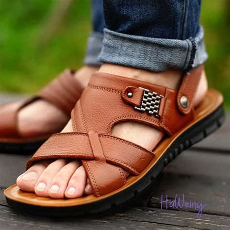 Men Leather Sandals Classic Men Shoes Slippers Soft Sandals Etsy