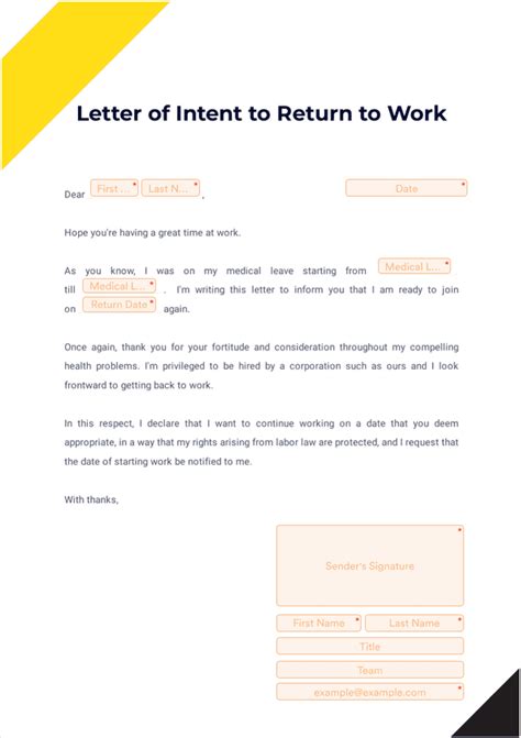 Letter Of Intent To Return To Work Sign Templates Jotform