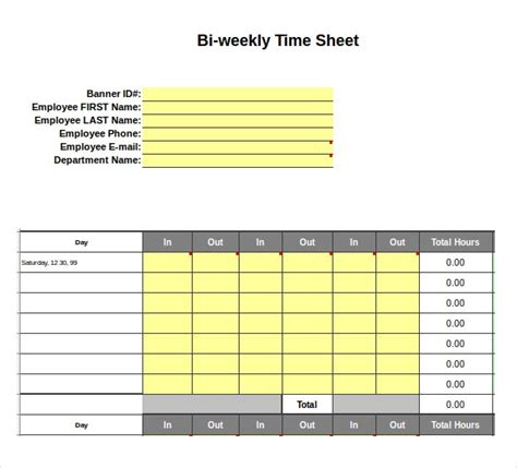 Free Excel Biweekly Timesheet Template Printable Templates