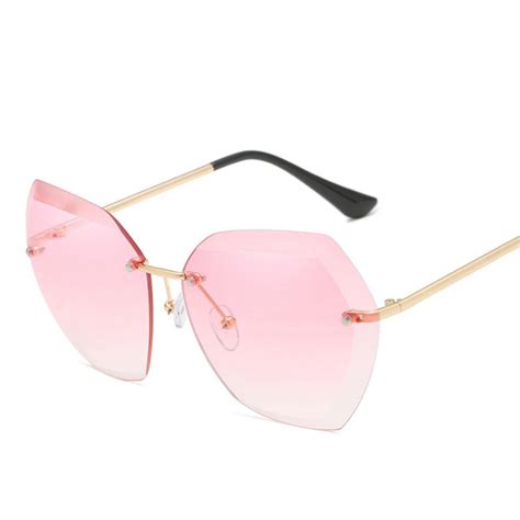 European American Trend Designer Glasses Cut Edge Frameless Sunglasses Ladies Metal Uv400