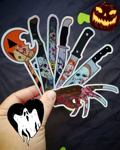 Iconic Horror Characters With Weapons Holographic Stickers Etsy