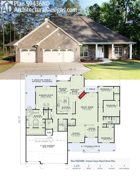 Plan 59436nd French Classic Ranch Home Plan Ranch House Plans