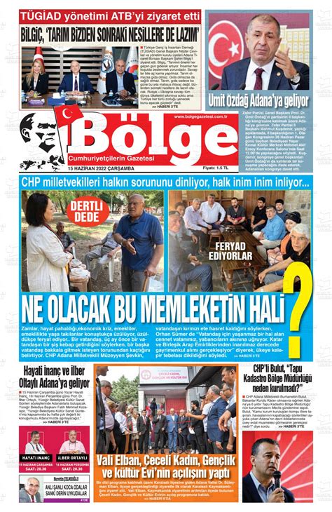 15 Haziran 2022 tarihli Adana Bölge Gazete Manşetleri