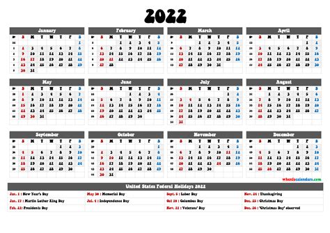 2022 Calendar Printable Pdf 6 Templates