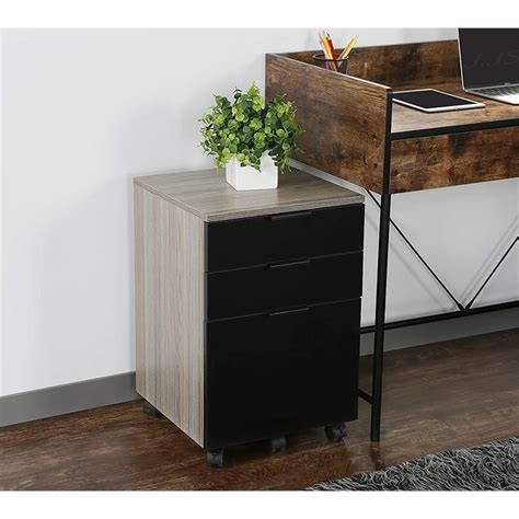 Jjs 3 Drawer Wood Rolling File Cabinet With Locking Wheels In Black