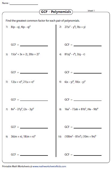 Factoring Polynomials By Gcf Worksheet Pdf