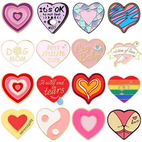 Cute Sweet Pink Hearts Enamel Pins Geometric Lines Sexy Bikini Hearts Couples Alloy Brooches