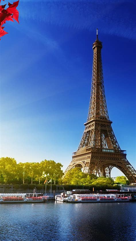Eiffel Tower Seine River Clear Blue Sky Iphone Se