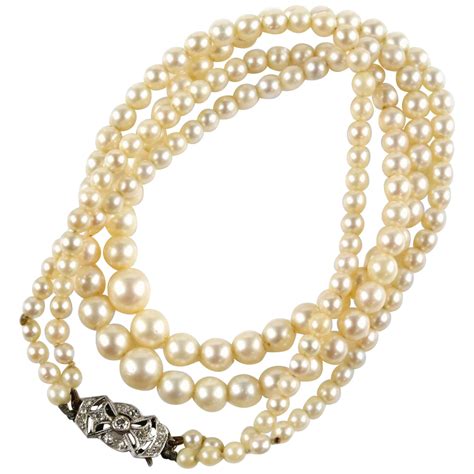 Antique Edwardian Double Strand Cultured Pearl Necklace With Diamond Clasp At Stdibs Antique