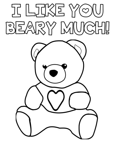 I Like You Beary Much Teddy Bear Valentines Day Coloring Page