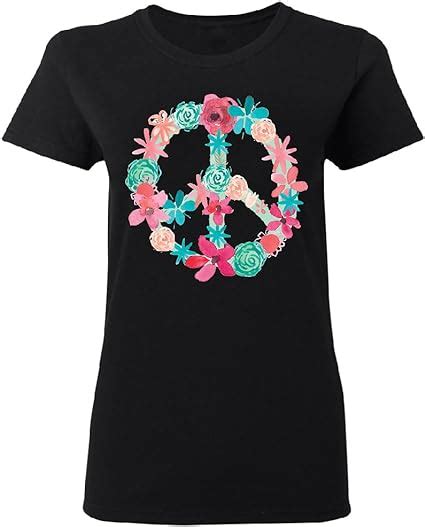 Floral Peace Sign Garden Nature Womens T Shirt Colored