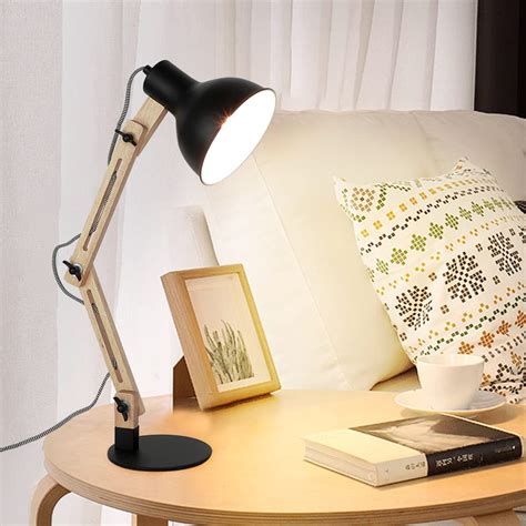 Buy Dllt Swing Arm Desk Lamp Wood Adjustable Gooseneck Table Lamp