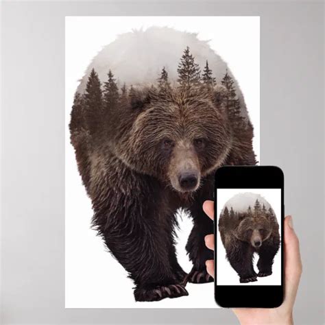 Brown Bear Double Exposure Poster Zazzle