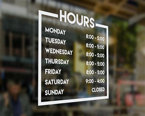Store Hours Vinyl Decal Business Hours Decal For Storefront Etsy