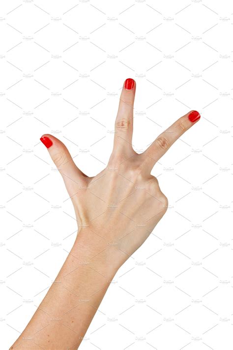 Female Hand Showing Three Fingers Containing Human Isolated And White