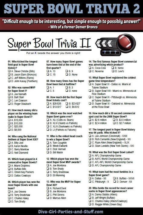 Test your football knowledge with our fun, free nfl trivia questions and answers. 21 best Super Bowl and Football Party Games and Ideas ...