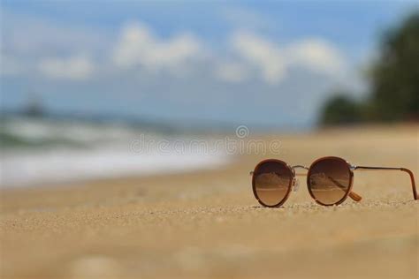 Glass On Sand At Beach Summer Is Concept Stock Image Image Of Sand