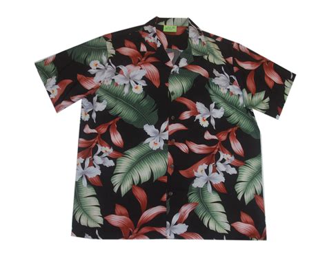 Hawaiian White Orchid Black Men Aloha Shirt Jade Fashion Hawaiian