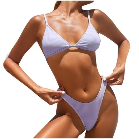 ribbed bikini swimsuit for women sexy brazilian bikinis 2 piece spaghetti strap top high cut