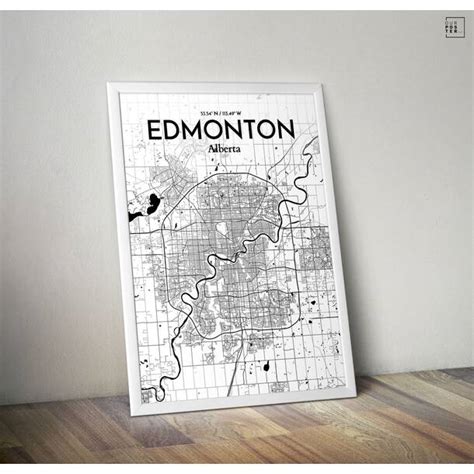 Edmonton City Map Graphic Art Print Poster In Ink