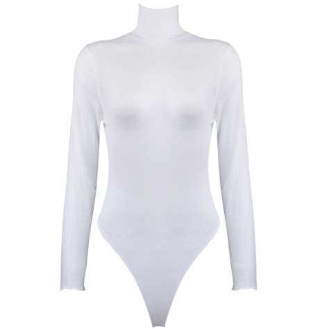 buy womens mesh see through sheer bodysuit leotard body stocking turtle neck bodystocking top