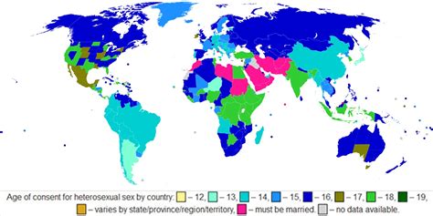 Age Of Consent Across All Countries Mapporn