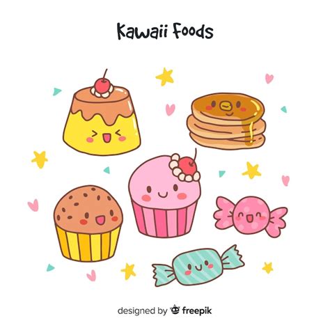 Colección Comida Dulce Kawaii Dibujada A Mano Vector Gratis