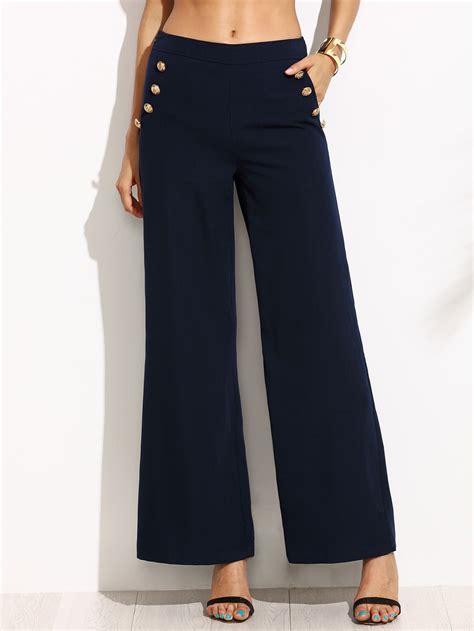 Navy Wide Leg Sailor Pants Sheinsheinside