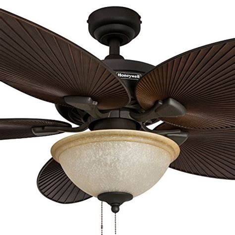 Ceiling fan with leaf shaped blades and light: Honeywell Palm Island 52-Inch Tropical Ceiling Fan with ...