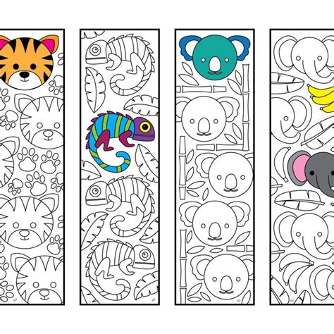 Coloring pages animals book pdf for kid fruits disneye kids. Cute Jungle Animal Bookmarks - PDF Zentangle Coloring Page ...