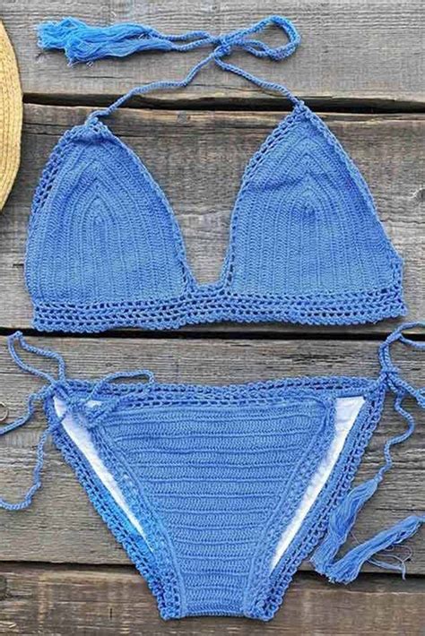 Cupshe Blue Butter Cake Crochet Bikini Set Biquini My XXX Hot Girl