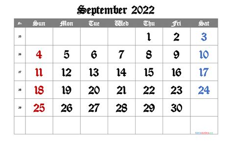 September 2022 Printable Calendar With Week Numbers Free Premium