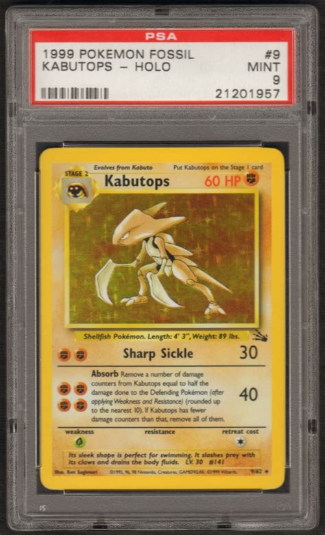 Kabutops is a rock and water type pokémon. Pokemon Fossil Single Kabutops 9/62 - PSA 9 | DA Card World