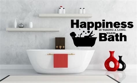 Happiness Is Taking A Long Warm Bath Large Bathroom Wall Quote Wall Stickers Store Uk