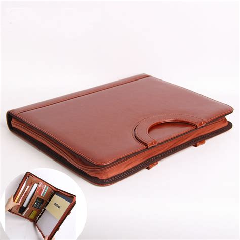 A4 Padfolio Business Leather Portfolio Zippered Notebook Binder Office