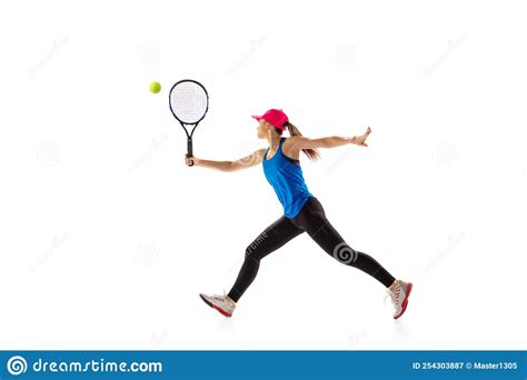 Portrait Of Sportive Woman Tennis Player Playing Tennis Isolated On