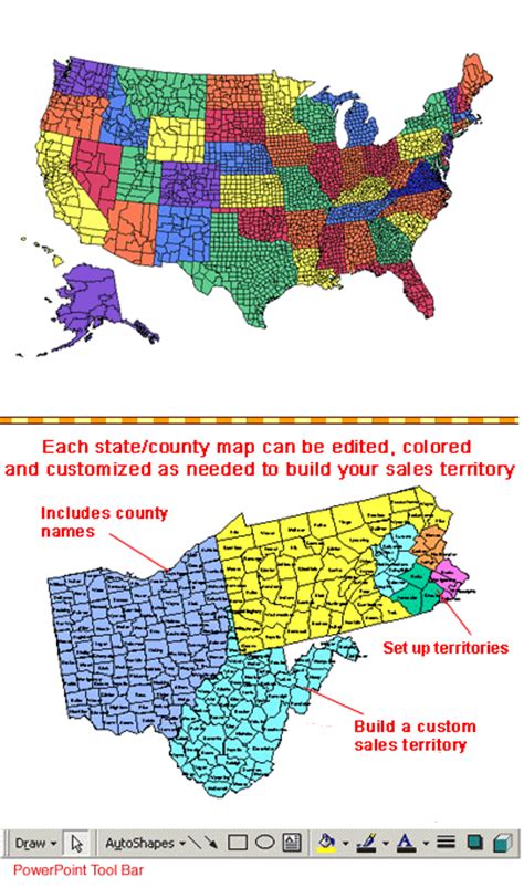Us National County Editable County Powerpoint Map For Building Sales