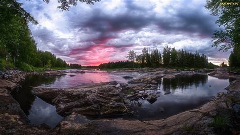 Tapety Zdjęcia Finlandia Teren Koiteli Rzeka Kiiminkijoki Chmury