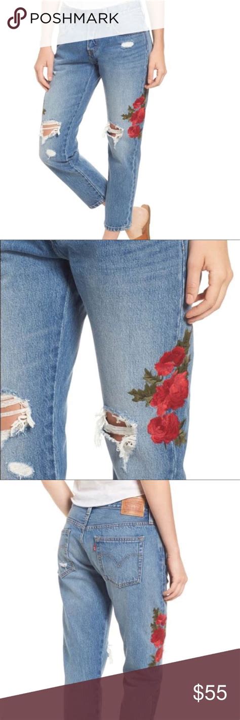 Levis 501 Taper Flower Embroidered Jeans Size 28 Euc Levis 501