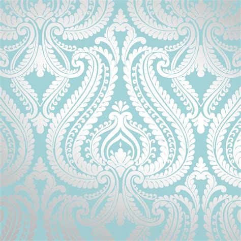 Download Wallpaper Shimmer Damask Metallic Feature Teal Silver By