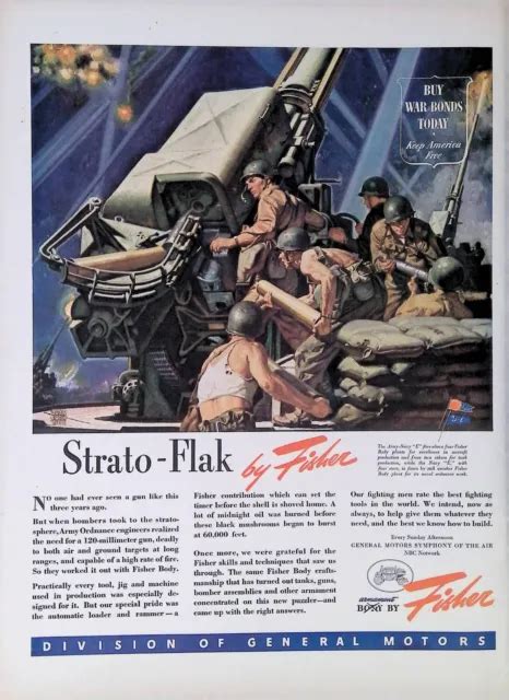 Vintage Print Ad Wwii 1944 Soldiers Firing 120mm Strato Flak Fisher War