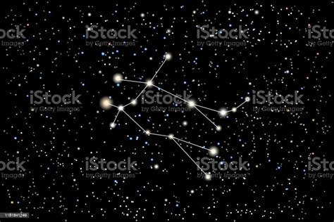 Vector Illustration Of The Zodiac Constellation Gemini On A Starry
