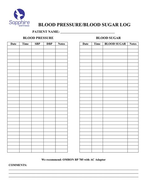 Blood Pressure Blood Sugar Log Template Sapphire Wellness Download Printable Pdf Templateroller